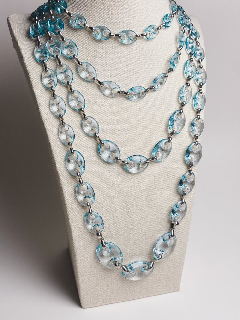 Coldwater Creek Chunky Aqua Acrylic Link Layered Oversized Statement Necklace
